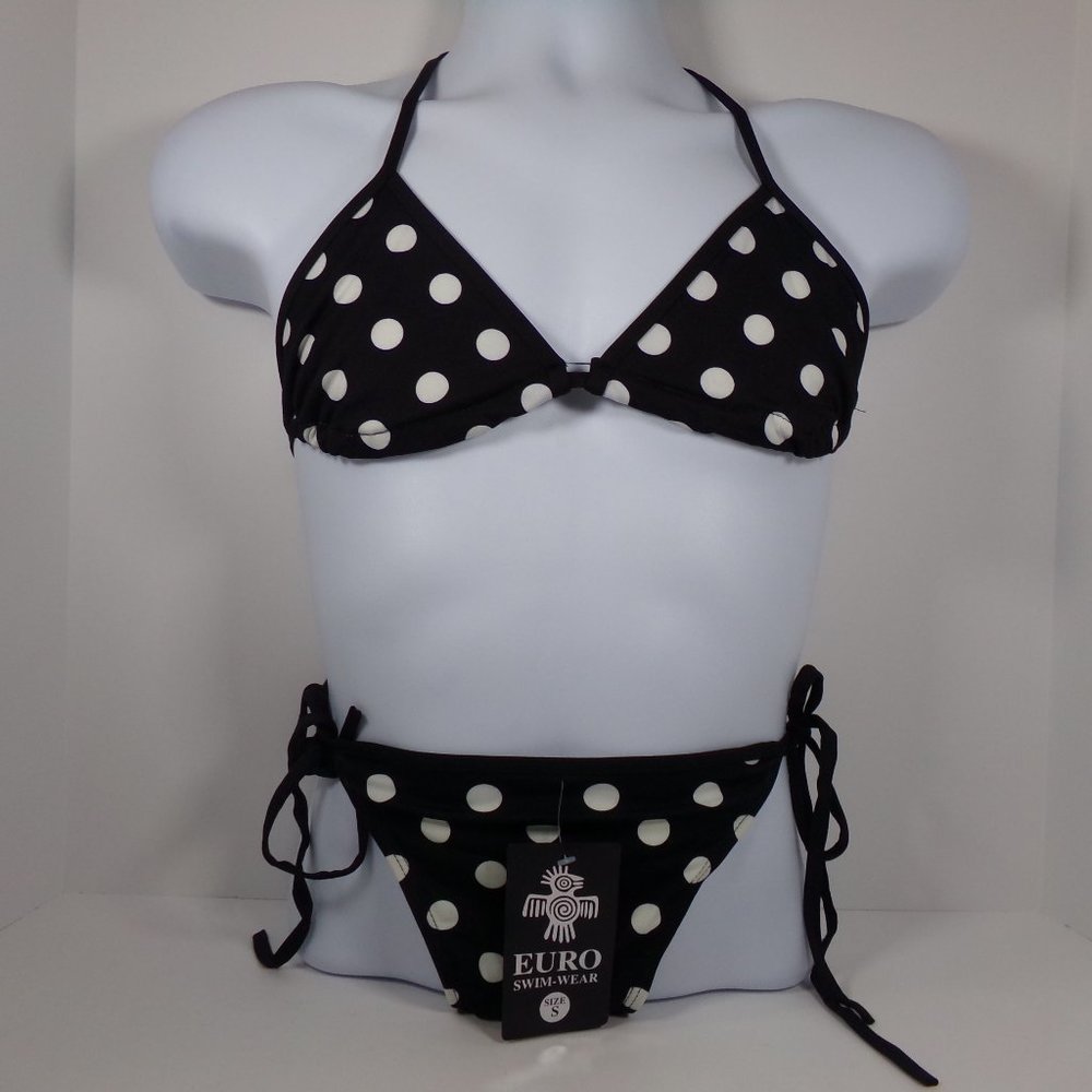 NWT Euro Swim-Wear Black/White Polka Dots Size LG
